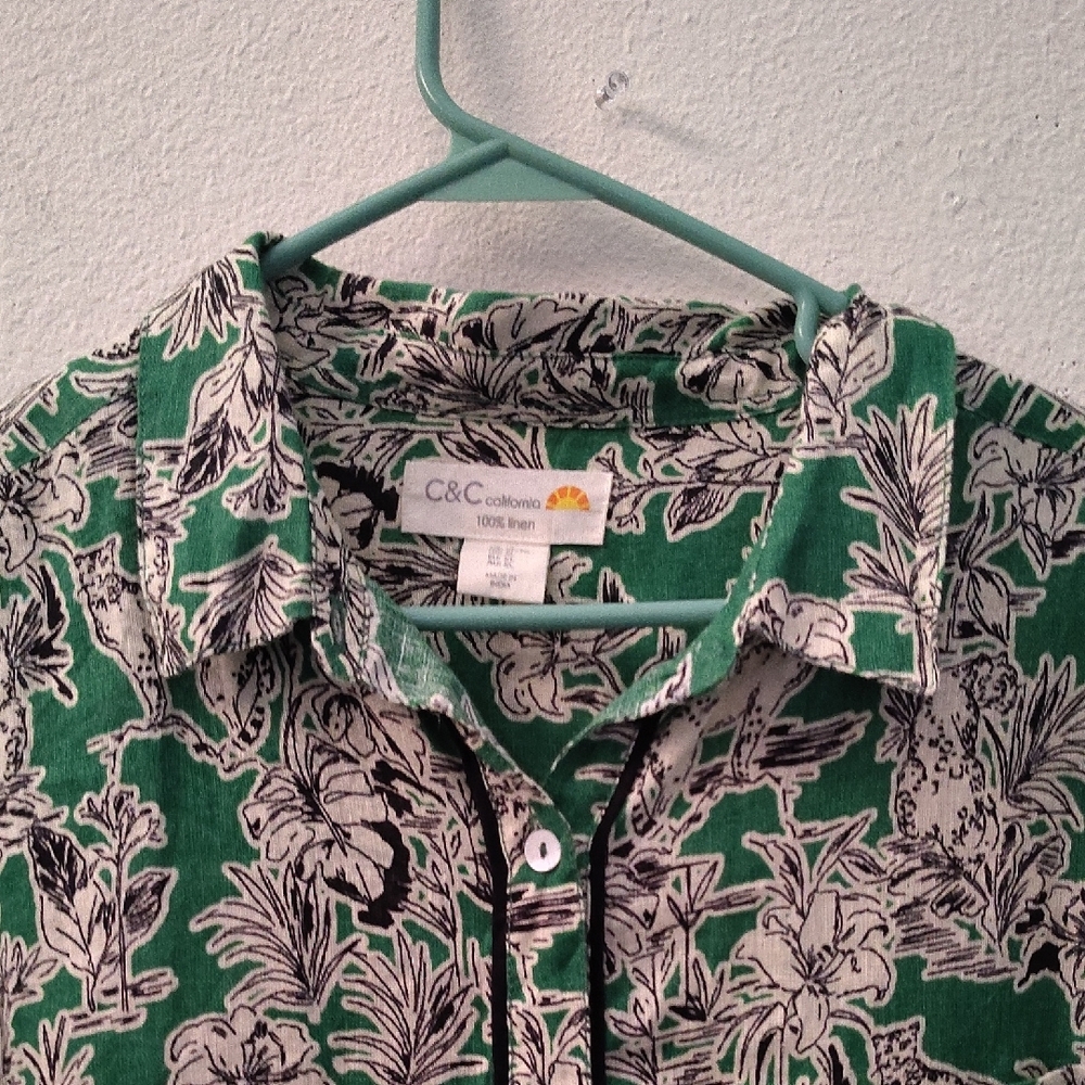 C&C‎ California Green Floral Blouse Size Xl - Picture 5 of 14